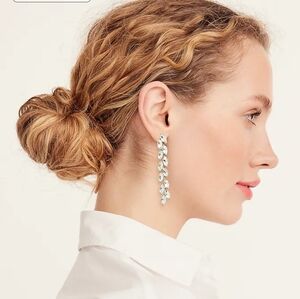 New! J crew Linear crystal leaves statement gold plated Crystal Drop Earrings